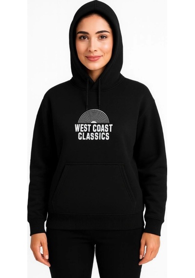 Etiler Collection Üç İplik Kapüşonlu Ön Ve Arka Baskılı Sweatshirt Hoodie - Siyah