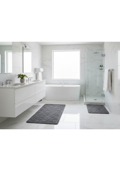 Banyo Klozet Paspası 2 Li Karo Antrasit Desenli