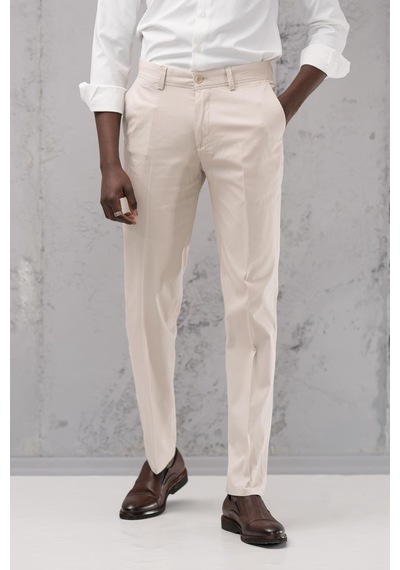 Notra Regular Fit Pamuklu Yan Cep Klasik Yazlık Gabardin Pantolon Krem