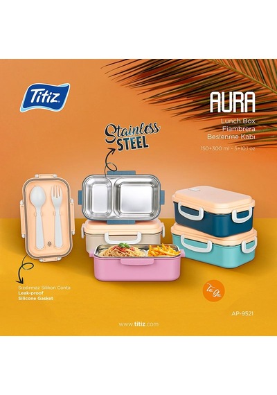 Aura 2 Bölmeli Akıllı Isıtmalı Çelik Öğle Yemeği Kabı Lunch Box Turkuaz