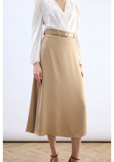 Sateen Kemerli Saten Etek - Camel-137015 CAMEL