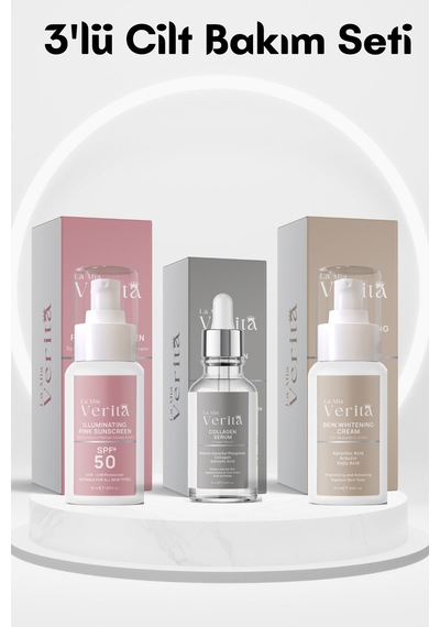 La Mia Verita Cilt Beyazlatıcı Krem 50 ML + Kolajen Serum 30 ML + Ton Eşitleyici Pembe Güneş Kremi SPF50+ 50 ML