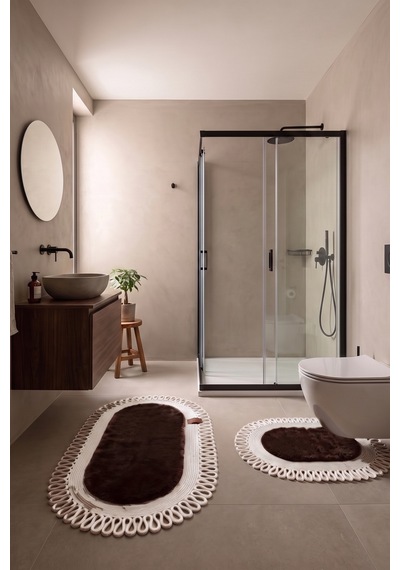 Banyo Paspası Takımı 60x100+40x60 Cm Dış Trikot Acı Kahve & Krem