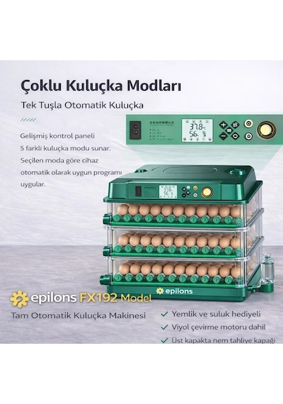 X-192 Model Tam Otomatik Kuluçka Makinesi -tüm Kanatlı Hayvanlara Uyumlu Yeni Nesil Su Hazneli Süngerli Sistem