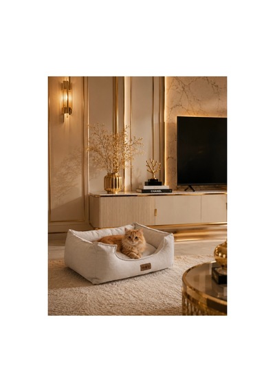 Premium Kedi Ve Köpek Yatağı Kafa Destekli Kaydırmaz Taban Yıkanabilir Fermuarlı Çift Taraflı Minder %100 Boncuk Elyaf Beyaz 1607705791
