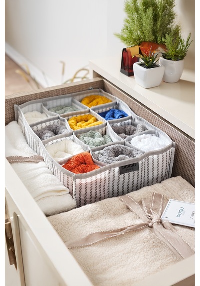 12 Bölmeli Çekmece İçi Organizer Standart Polyester Gri Tr Diğer