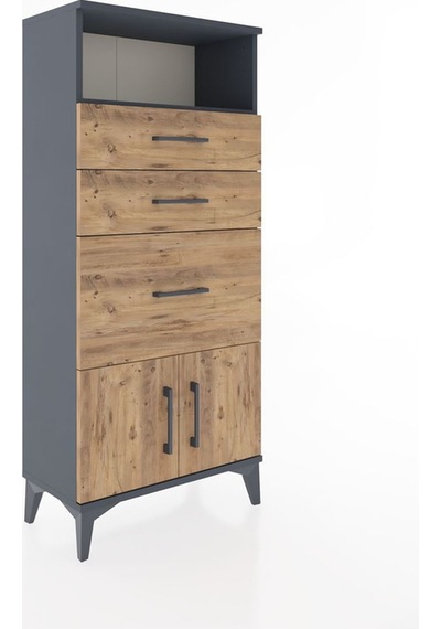 Hyperion Dolap Tek Raflı 3 Çekmeceli 2 Kapaklı 60x44x134 Antrasit-çam Antrasit
