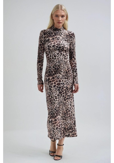 Lijuri Leopar Desenli Dik Yaka Leopar Elbise 2974 Leopar