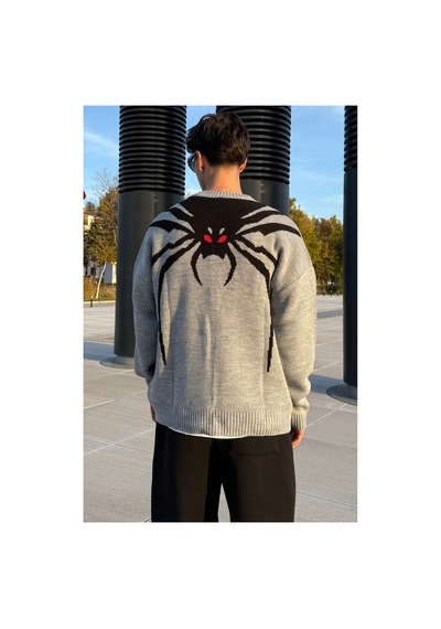 Zaee Özel Seri Spider Oversize Triko Kazak Gümüş Gri