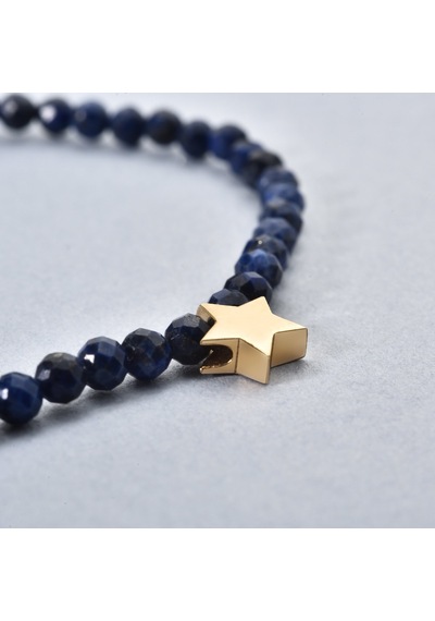 14 Ayar Altın Kaplama Lapis Lazuli Doğal Taşlı Yıldız Gümüş Bileklik - Bgs00107 Altın