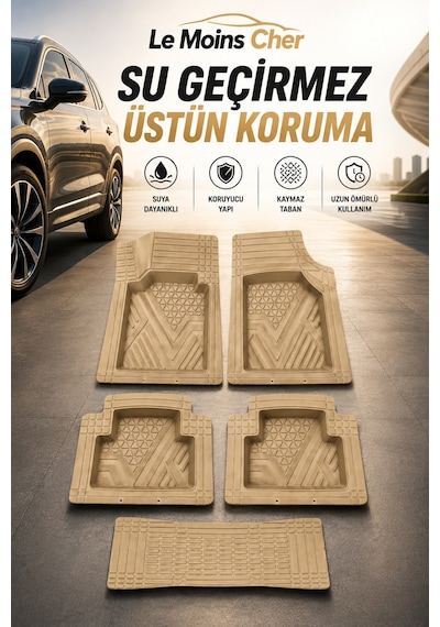 Renault R12 Toros Havuzlu Oto Paspası Kaymaz Taban Dayanıklı Alpin Bej