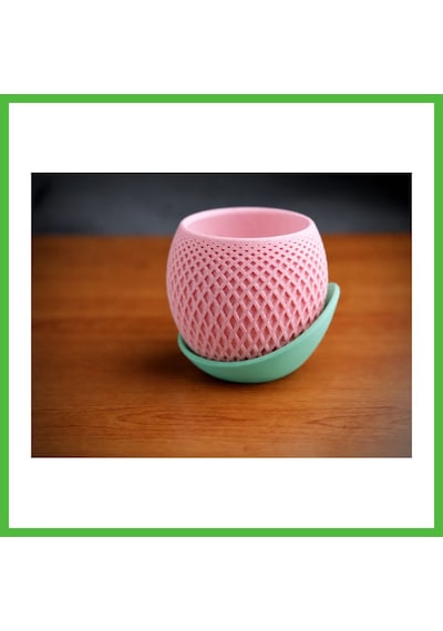 Vaveni 3d Baskı Küre Saksı - Kafes Dokulu İki Parçalı Dekoratif Saksı - Pembe-mint Arz 02729347