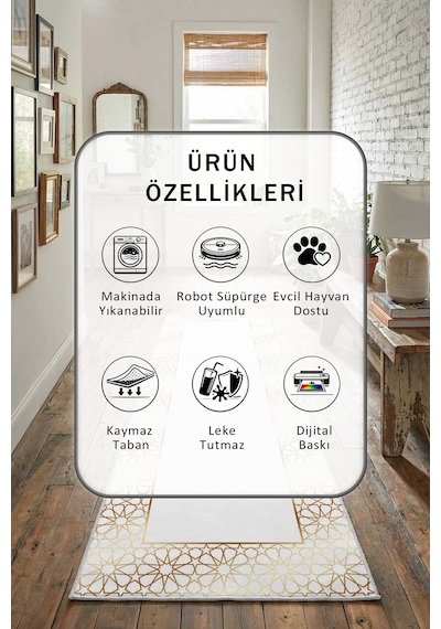 June Salon Mutfak Yatak Odası Yıkanabilir Yolluk Bej
