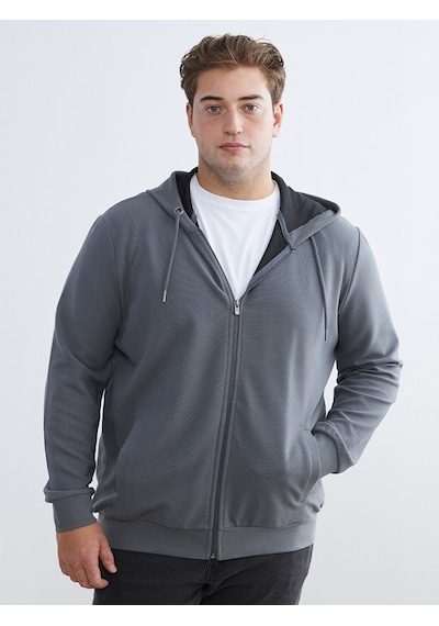 Lcwaıkıkı Classic Gri Standart Kalıp Kapüşonlu Erkek Fermuarlı Sweatshirt