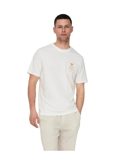 Only Erkek T-shirt 22029483 Onsmanuel Lıfe Reg Ss Desert Tee Beyaz