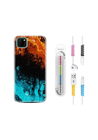Huawei Y5P Kılıf Kablo Koruyuculu Orange Blue Color 1665