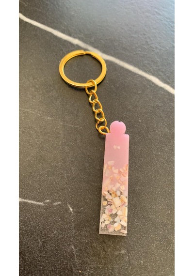 İ Harfi Epoksi İçine Pembe Deniz Kabuklu Gold Halka Anahtarıkl