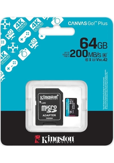 Kingston Sdcg4/64gb 64gb Microsdxc Canvas Go Plus Gen4 200mb/s A2 U3 V30 Card + Drone