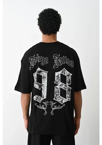 Suma Unisex Baskılı Oversize T-shirt Siyah L Beden