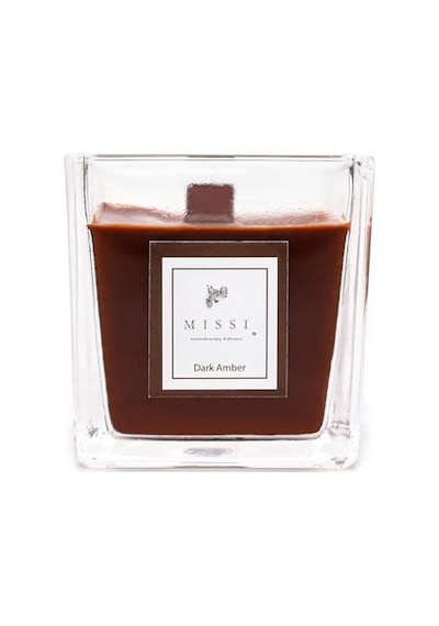 Tr Kare Cam Ahşap Fitilli Dark Amber Kokulu Vegan Mum 8x8 Cm Diğer