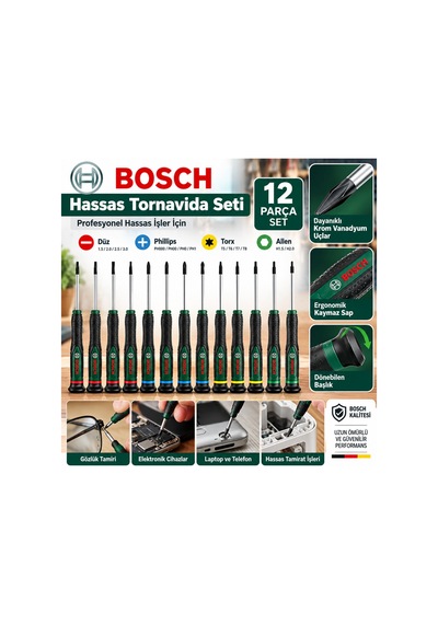 Hassas Tornavida Seti 12 Parça İnce Uçlu, Ergonomik Saplı, Elektronik Ve Küçük Vida Tamir Tornavida Takımı - 934464026