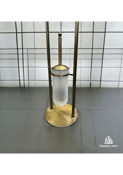 İsaoğlu Yapı Antik Gold Ayaklı Tuvalet Kağıtlığı Ve Fırça Seti Pirinç Materyal Eskitme Set Gold