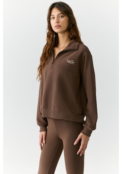 Urban Beat Emıya Kadın Dik Yaka Fermuarlı Relaxed Kahverengi Sweatshirt Kahverengi