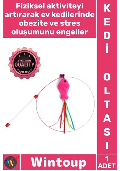 Kedioltası İnteraktif Eğlenceli Dayanıklı Avcılık İçgüdüsel Egzersiz Balıklı Kedi Oyun Oltası 90 Cm