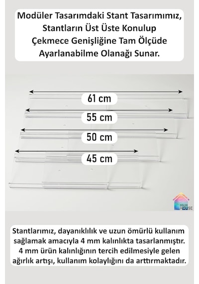 4 Adet Çekmece Içi Baharatlık Düzenleyici Stant 30,5 Cm X 13cm Kavanozlar Hariçtir Z305 Şeffa