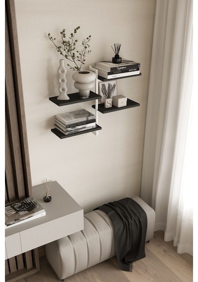 Aju 4 Katlı Duvar Rafı Metal Çerçeveli Dekoratif Kitaplık Ve Raf Ünitesi Modern Minimalist Tasarım Beyaz