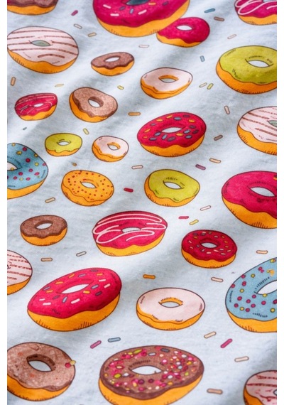 Burcumay Kadın Çok Renkli Donut Desenli Kısa Kollu Yazlık Pijama Takımı Çok Renkli