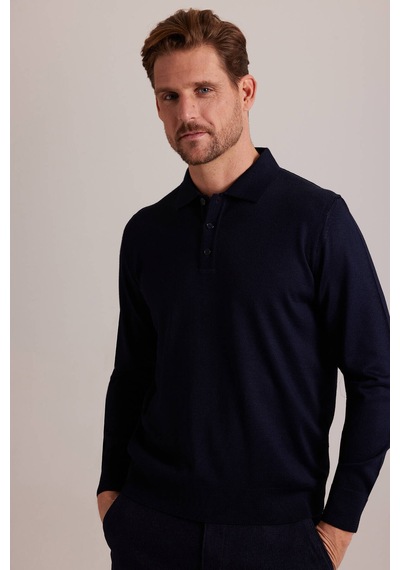 Erkek Lacivert Polo Yaka Klasik Triko
