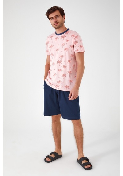 Rolypoly Palm Tree Patterned Pembe Erkek Bermuda Takım 5274-33244 Pembe