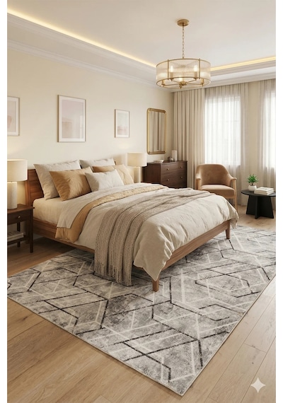 Villadia Home Textile Kaymaz Taban Modern Desen Halı Yolluk Leke Tutmaz Kolay Temizlenir Koridor Salon Yatak Mutfak Odası Vd4054gri Gri
