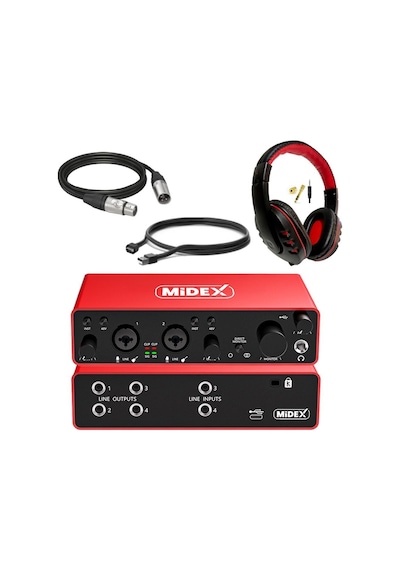 Midex Glx-900hd Pro Üst Segment Usb Stüdyo Ses Kartı 4 Giriş 4 Çıkış Kulaklık Ve Kablo