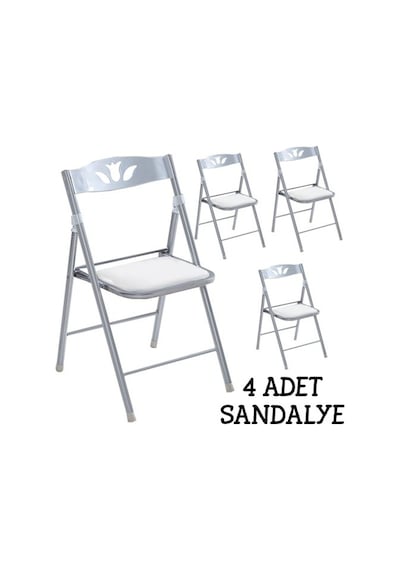 Katlanır Mutfak Sandalyesi Kırma Koltuk Beyaz 4 Adet 1055