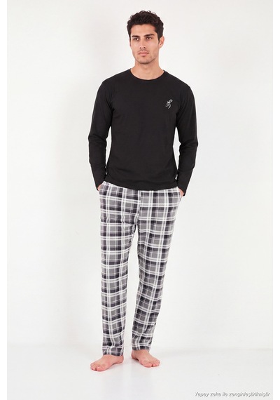 Buratti Ekoseli Pamuklu Bisiklet Yaka Uzun Kollu Pijama Takımı Erkek Pijama Takımı 6575003 Siyah Buratti Ekoseli Pamuklu Bisiklet Yaka Uzun Kollu Pijama Takımı Erkek Pijama Takımı 6575003 Siyah
