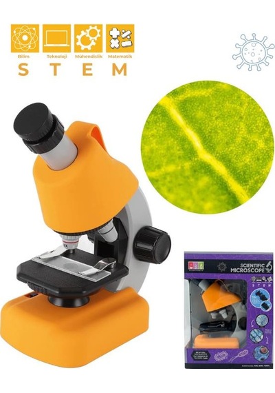 Temel Sarı Stem Mikroskop Seti 100x 400x 1200x Plastik Gövdeli Bilim Kiti