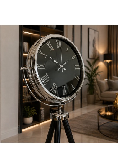 Krom Siyah İnci Aynalı Tripod 150 X 45 Cm Ayaklı Saat