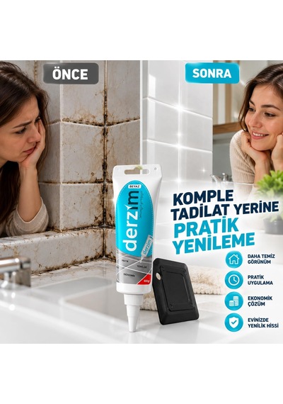Derzim Beyaz Derz Dolgu 400 G + Kazıma Düzeltme Aparatı, Fayans Seramik Derz Yenileme Macunu, Banyo Mutfak Zemin Ve Duş Alanları İçin Pratik Derz Tamir Ve Yenileme Seti