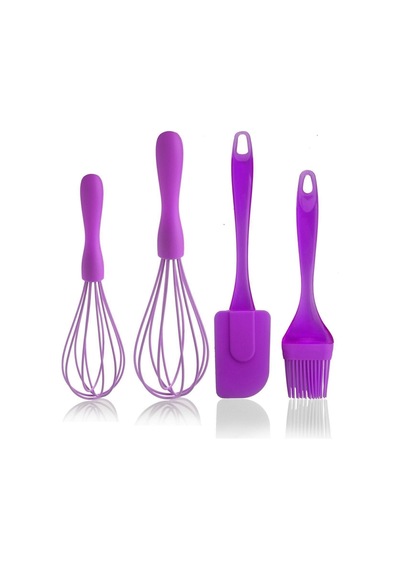 4 Parça Silikon Çırpıcı Yumurta Fırçası Spatula Seti Mor