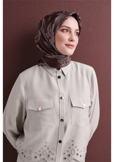 Armine Sura Saf İpek Eşarp 9645 52 Bordo Çiçek Desen