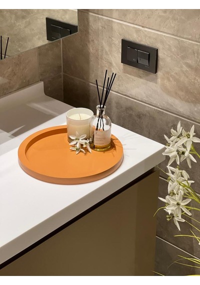 Ahşap Yuvarlak Tepsi Cappuccino Rengi Model Dekorasyon Düzenleyici