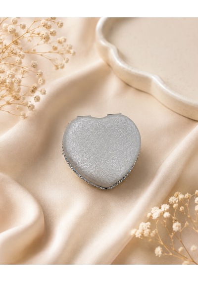 Silver Taşlı Kalpli Cep Aynası Gümüş