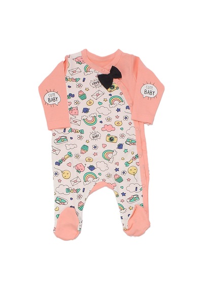 Bebegen Kız Bebek Somon Beyaz Cute Baby Yazılı Panda Baskılı 10 Parça Hastane Çıkış Seti Çok Renkli