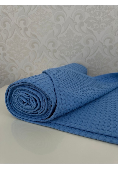 Premium %100 Pamuk Çift Kişilik Yazlık Pike, Yatak Örtüsü,terletmez Kumaş Mavi Renk 240x200cm Mavi