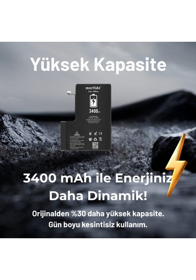 Apple Uyumlu iPhone 16 Pro 3582mah Yüksek Kapasiteli Batarya - Gelişmiş Akıllı Chip - Pil Sağlığı Destekli - Morfide M-max
