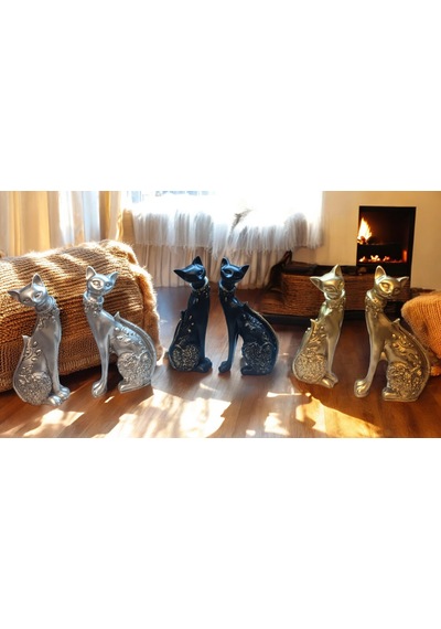 13 Cm-18 Cm Ebatlarda Kırılmaz Polyester2li Sarı Renk Kedi Biblo