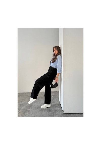 Blue Marlın Yan Kemer Siyah Tokalı Kargo Cep Detaylı Baggy Jeans Siyah