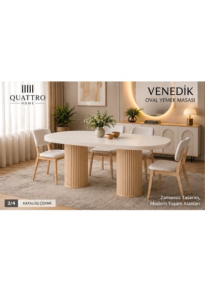 Venedik Yemek Masası Abanoz - Beyaz